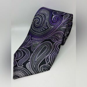 Alexander Julian Colours Paisley Tie Purple & Black Pattern 57” x 3.25” Vintage